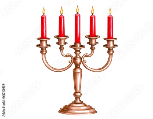 Ornate candleholder with five red candles