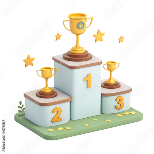podium with winner cup