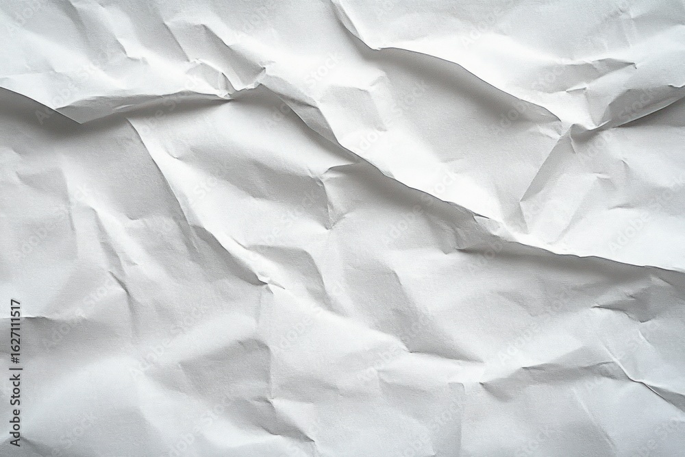 Obraz premium Close-up of a sheet of crumpled white paper with irregular folds and shadows creating textured surface detail
