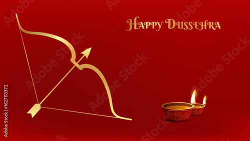 Indian Happy Holiday of Dushehra Dussehra poster with bow and arrows. Template Social Media web design postcard. Vector illustration.