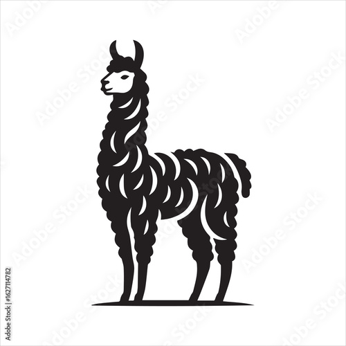 Stylized Black Llama Silhouette Elegant Profile View.
