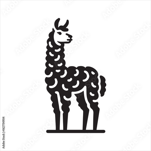 Stylized Llama Illustration with Curled Wool Texture and Small Horns.