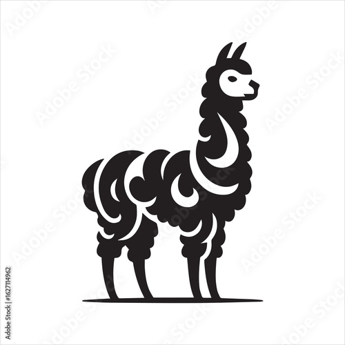 Stylized Llama Silhouette with Ornamental Body Design in Profile View.