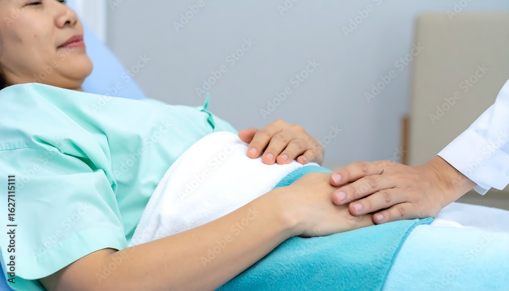 Obraz premium Patient in hospital bed receiving comfort