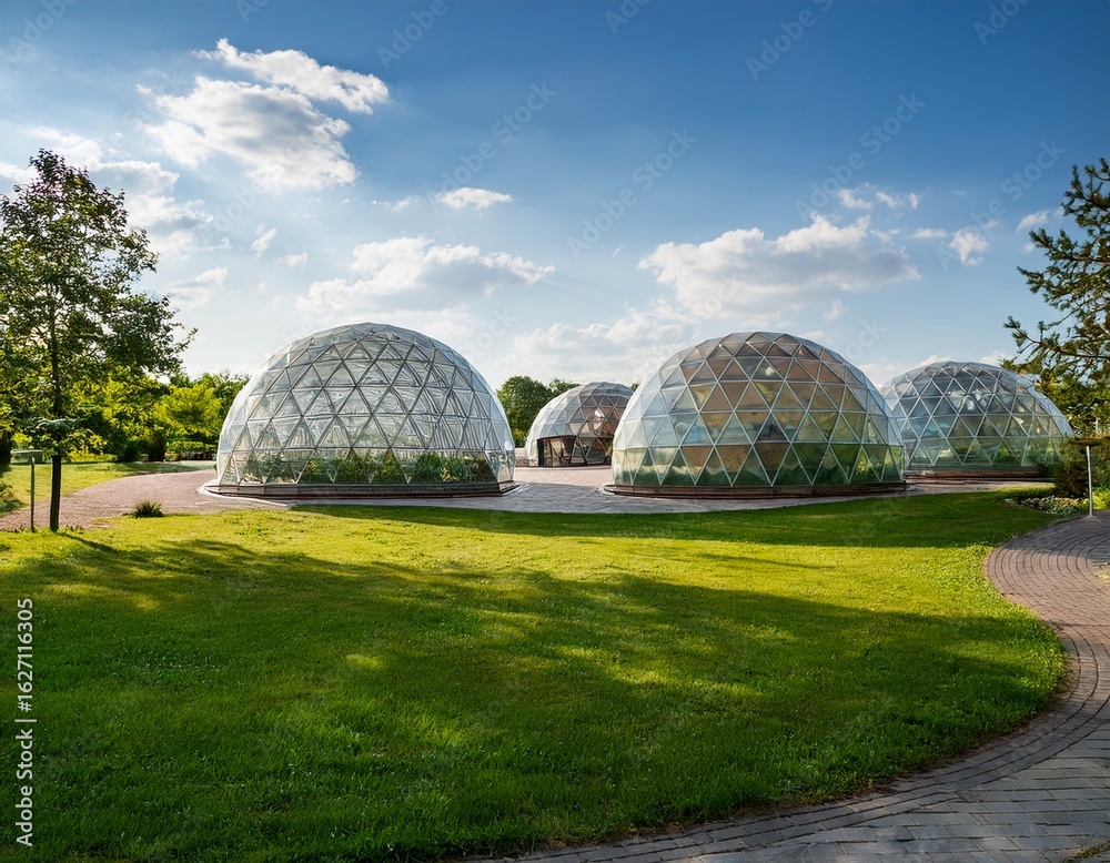Fototapeta premium modern sustainable park complex with geodesic domes