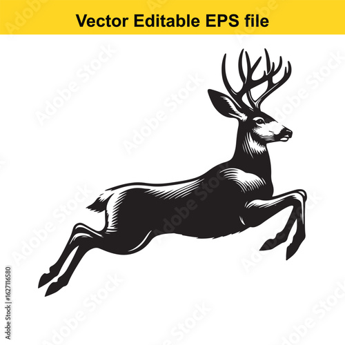Vector art of deer running isolated on white background long horn, , long horn