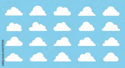 Cartoon Clouds Pattern: White Shapes on Light Blue Sky Background