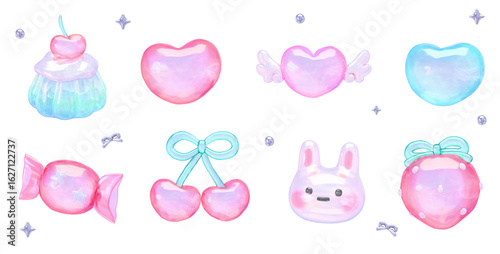 Fotografie Yume Kawaii Transparent Jelly Shape Collection - Cute Kawaii Icon Set - Transpar