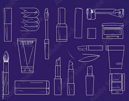 Outline drawing of various beauty products