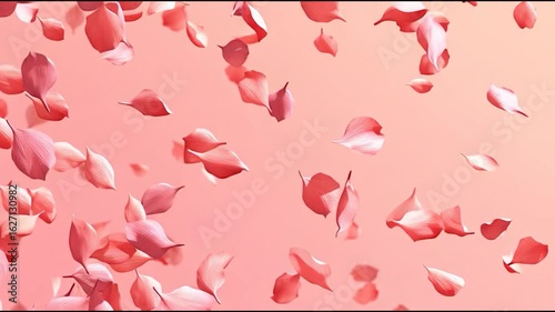 Falling petals against a soft pink background