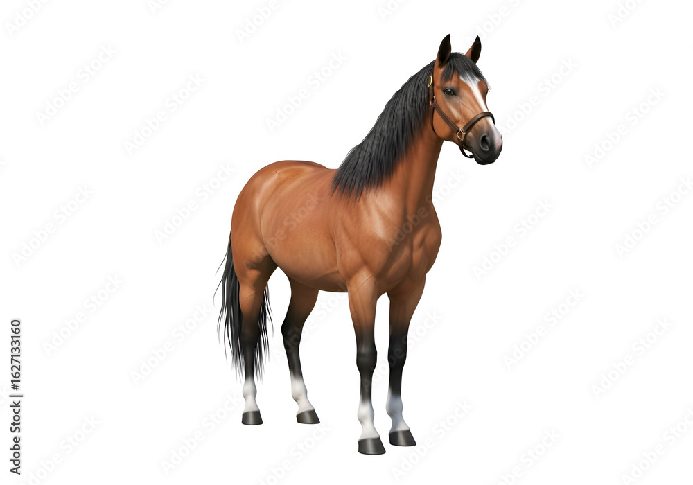 Obraz premium A chestnut horse stands against a black background.