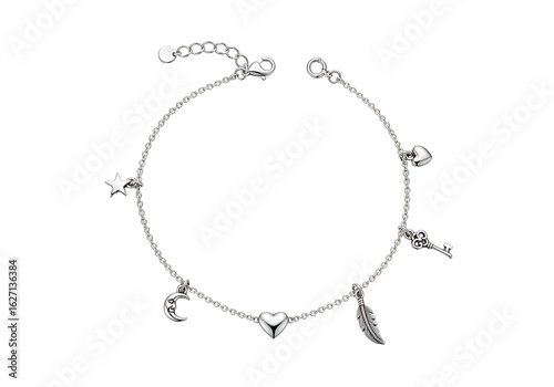 Wallpaper Mural Silver charm bracelet with celestial and heart motifs. Torontodigital.ca