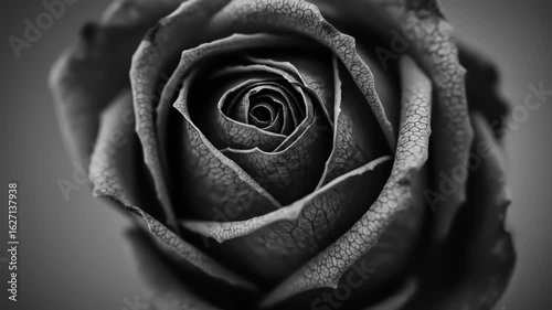 Close-up view of a black rose showcasing intricate petal textures and spiraling patterns