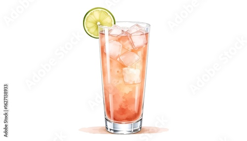 Wallpaper Mural Refreshing pink drink with ice cubes and a lime slice in a tall glass, artistic illustration. Torontodigital.ca
