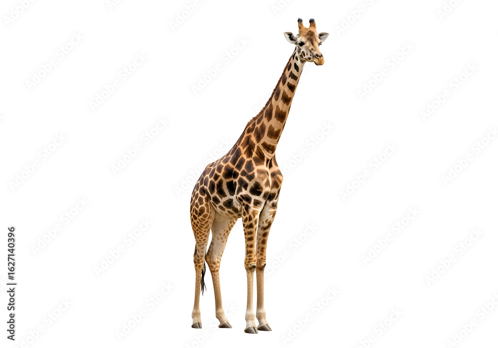 Fototapeta premium Full shot of a giraffe against a black background.