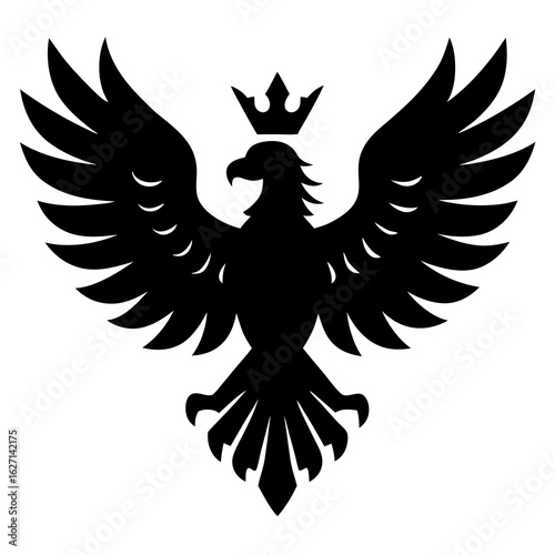 Black silhouette of a crowned eagle with spread wings and talons