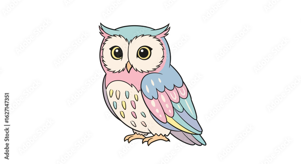 Fototapeta premium Cute Pastel Owl Vector Illustration – Cartoon Style 