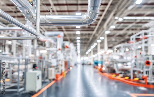 Factory interior with machinery and pipes