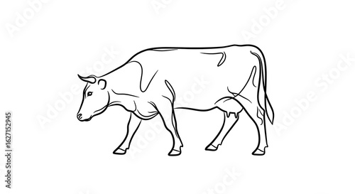 Simple black and white line drawing of a cow in profile view.
