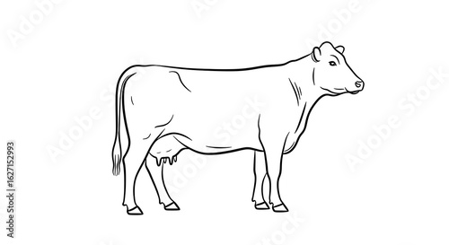 Line drawing of a cow standing in profile, facing right, on a white background.