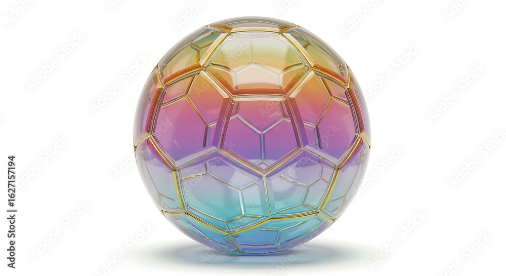 Fototapeta premium Colorful iridescent soccer ball digital render isolated on white background design element