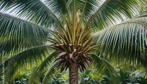 Lush Tropical Palm Tree: A Close-Up View of Vibrant Green Fronds