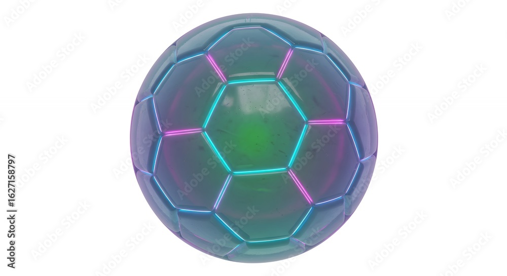 Naklejka premium Soccer ball with neon outlines on white background