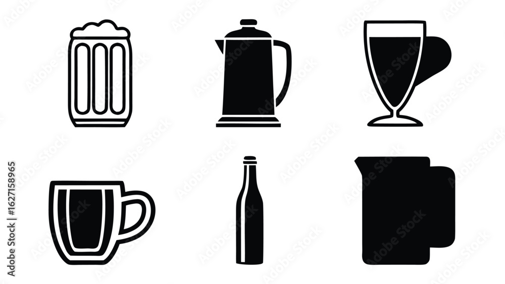 Fototapeta premium Various drink containers beer mug french press