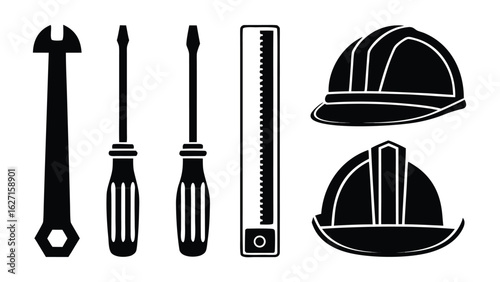 Tools and safety helmets wrench screwdrivers
