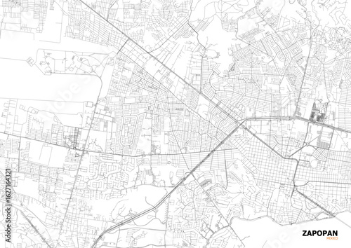 Detailed Black and White Map of Zapopan Highways