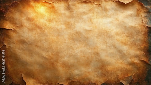 Textured old parchment paper with worn and torn edges showing warm brown and golden hues evoking a rustic vintage atmosphere