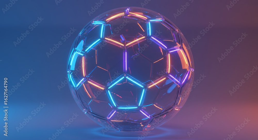 Naklejka premium Glowing neon sphere with geometric lines on a gradient background