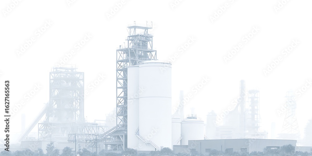 Fototapeta premium Monochrome industry landscape in dense fog