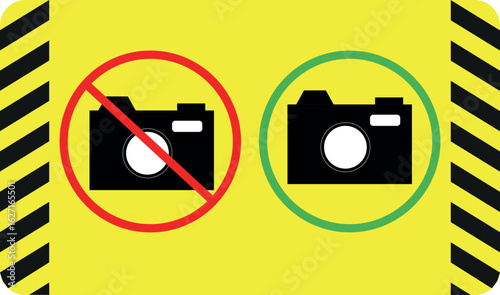 Photography allowed and prohibited, compliance signage conveying clear instructions and regulations