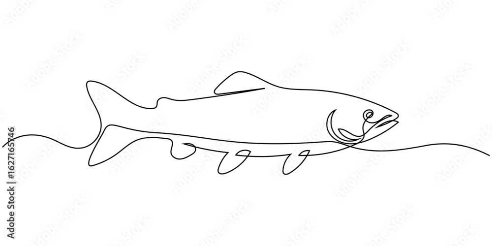 Φωτογραφία Salmon fish in one continuous line art drawing style vector illustration, Single
