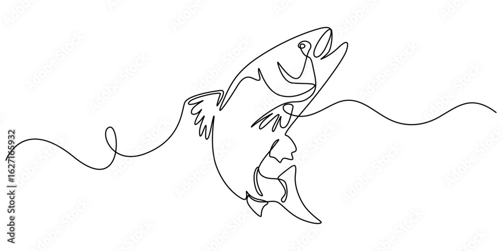 Φωτογραφία Salmon fish in one continuous line art drawing style vector illustration, Single