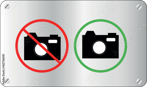 Photography allowed or not allowed sign, photo camera icon with prohibition or permission symbol