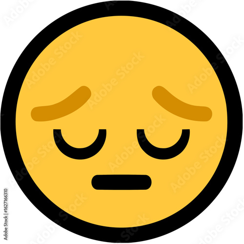 Simple yellow emoji face with closed eyes and a straight mouth conveying sadness or disappointment