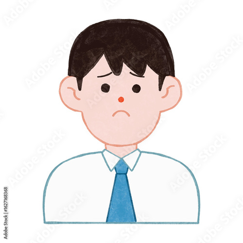 若い会社員 男性 スーツ 悲しい 落ち込む 表情 ビジネス