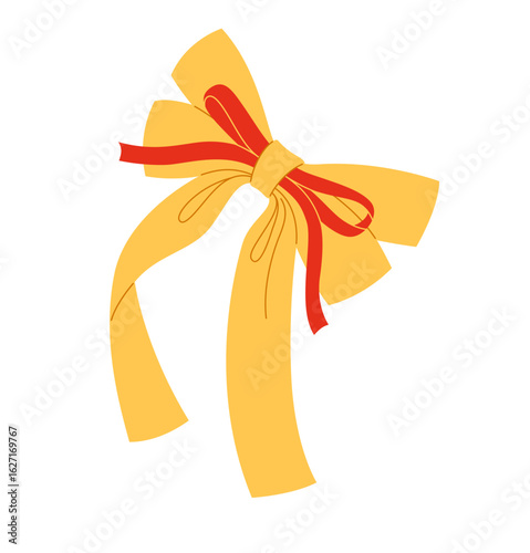 Ribbon bow hand drawn cute vector illustration. Trendy elegant tape design element for celebrating Valentines Day, wedding birthday decoration. Cartoon bow tie knot gift ribbon, silk hair accessory