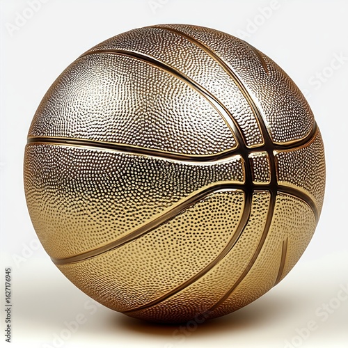 Shiny metallic basketball with textured surface reflecting light on a plain white background conveying elegance and strength