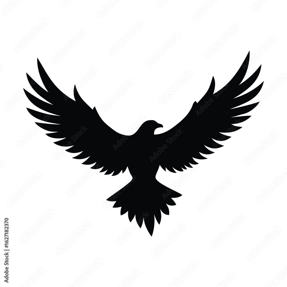 Black silhouette of a hawk with wings spread wide against white background eagle bird Black silhouette of a hawk with wings spread wide against white background eagle bird