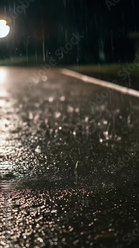 Realistic Night Rain on Street Dark Wet Road City Weather