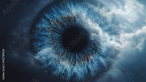 Captivating close up of human eye showcasing intricate details and vibrant blue hues, symbolizing depth and perception in cloud environment