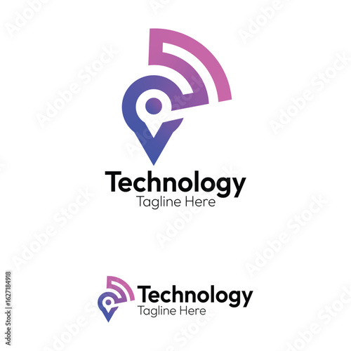 Location Pin WiFi Signal Logo combining GPS Mark with Wireless Network for Connected Places