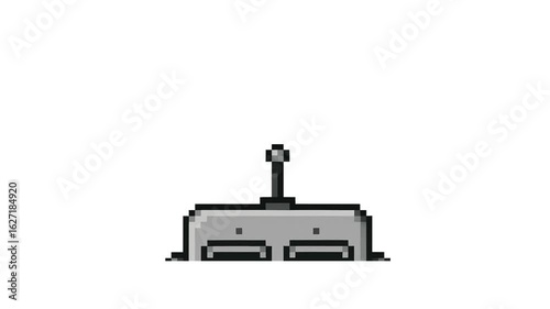 Pixel art of a robot head with blinking eyes, seamless loop on white background