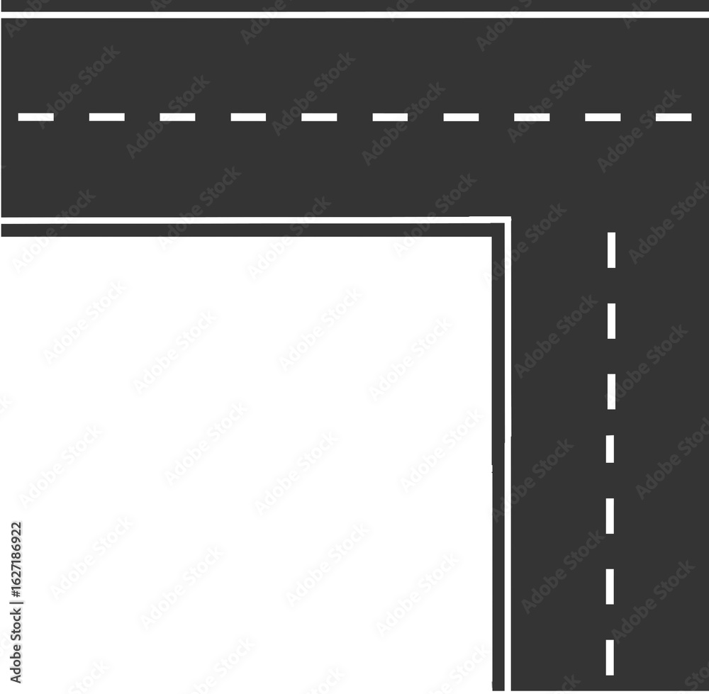 Obraz premium Set of highways and gray asphalt roads with footpaths and crossroads for city map elements. Includes street layouts indicating vehicle direction. Isolated on transparent PNG with copy space element