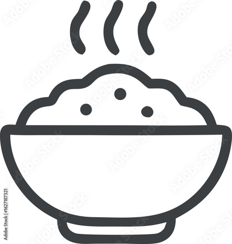 Steaming bowl of food icon illustration featuring rice or porridge with rising steam