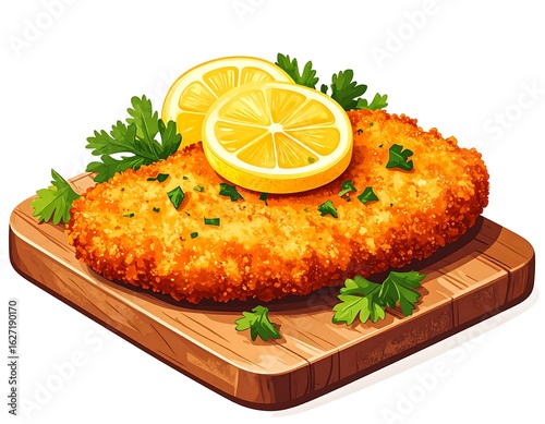 Crispy breaded cutlet with lemon slices