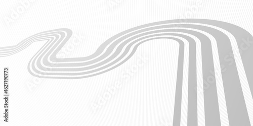Lines in perspective vector abstract background in light grey and white monochrome, 3D dimensional stripes with smooth gradient and wavy motion.